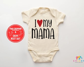 I love Mama Onesie, Mothers Days Gift, Minimalist Baby Onesie, Natural Bodysuit, Mothers Day Date Onesie, Cute Onesie