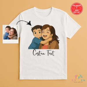 Personalisiertes Anime Porträt T-shirt mit benutzerdefiniertem Text, Cartoon-Stil Familie Zeichnung Shirt, Geschenk für Mama Papa Kinder vom Foto, benutzerdefinierte Ghibli Art