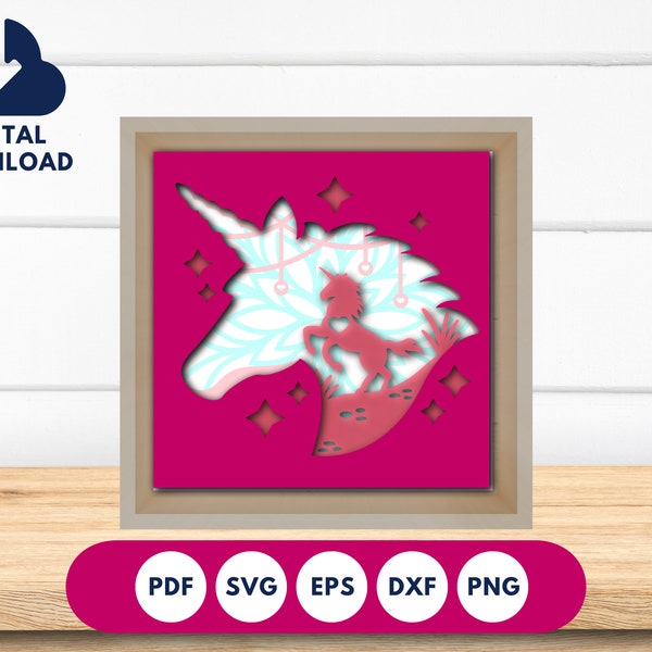 3D Unicorn- 3D Paper Cut Shadow Box Template, SVG Digital Download Files, Shadow Box SVG Digital Download Files, For Cricut, Lightbox