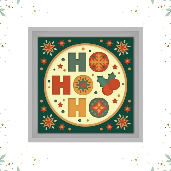 Christmas HOHOHO 3D SVG Shadow Box- Unique Christmas Decoration- Santa HOHOHO 3D Box- Cricut Files Light Box- Christmas Cricut Ideas