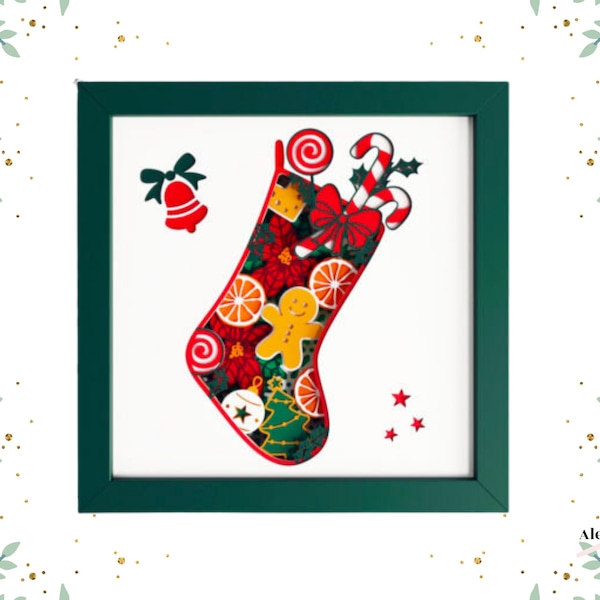 Create Festive Magic with Christmas Sock 3D Shadow Box SVG for Cricut - Holiday Home Decor and DIY Craft Template Create Festive Magic with Christmas Sock 3D Shadow Box SVG for Cricut - Holiday Home Decor and DIY Craft Template