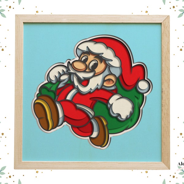 Super Mario Santa 3D Shadow Box SVG - Festive DIY SVG Shadow Box Christmas Decor