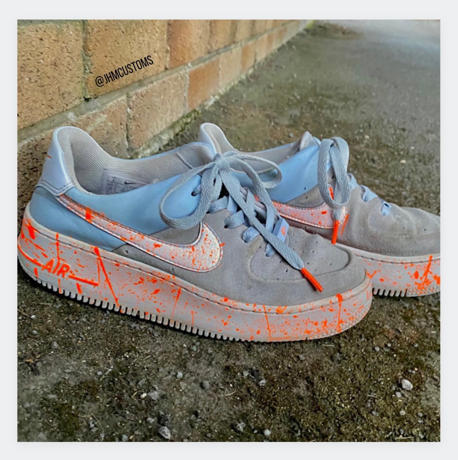 Nike Air Force 1 paint splatter trainers in blue and orange. Etsy