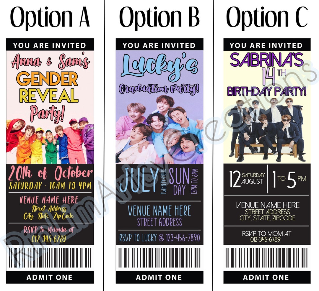 BTS 방탄소년단 Personalized Ticket Invitation Party Event - Etsy