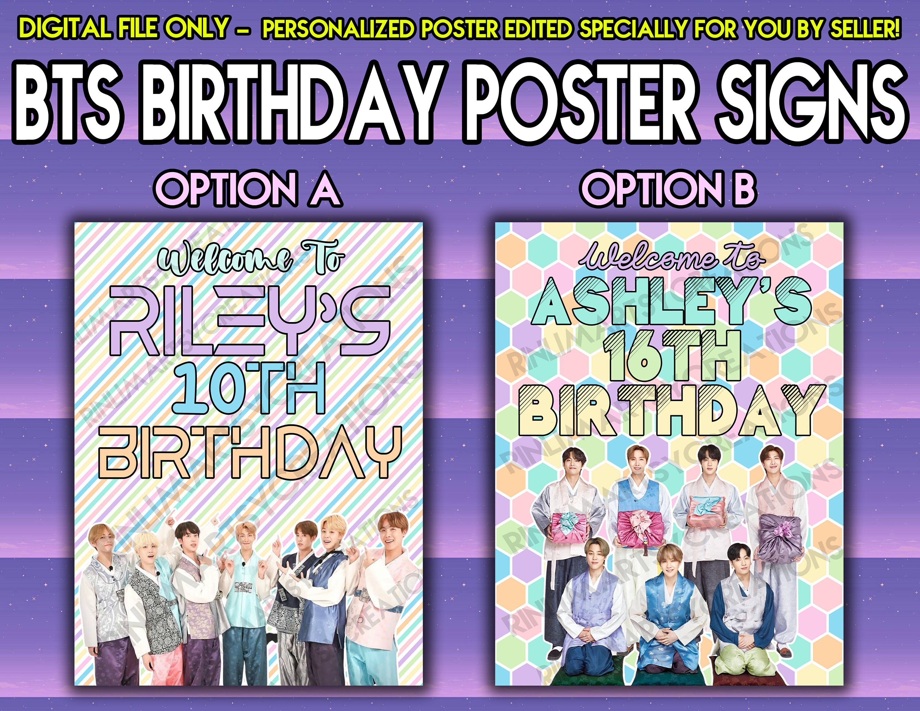 BTS 방탄소년단 Personalized Birthday Poster Sign Etsy