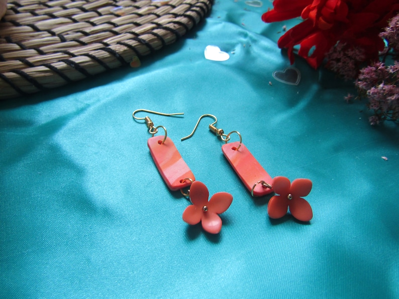 Flower Earrings Marble Earrings Orange Dangles Statement Earrings Gifts For Her Clay Earrings Funky Earrings Handmade Jewellery