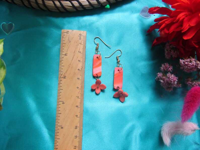 Flower Earrings Marble Earrings Orange Dangles Statement Earrings Gifts For Her Clay Earrings Funky Earrings Handmade Jewellery
