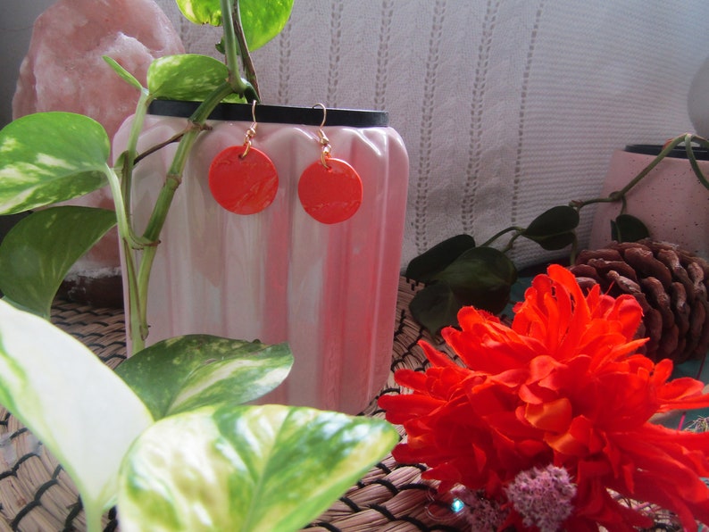 Flower Earrings Marble Earrings Orange Dangles Statement Earrings Gifts For Her Clay Earrings Funky Earrings Handmade Jewellery