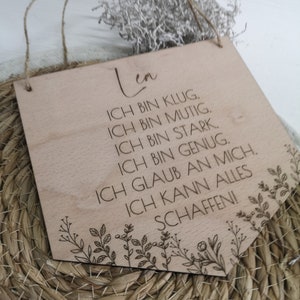 affirmationskarte kind Kinderzimmer schulkinder Schulanfang Geschenk Einschulung Holz Schild boho Zimmer erster Schultag mutig stark schlau