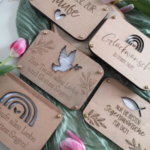 Holzkarte Taufe personalisiert – Geschenk zur Taufe mit Gravur, Glückwunschkarte aus Holz, Erinnerung, individuell graviert