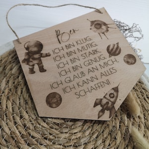 affirmationskarte kind Kinderzimmer schulkinder Schulanfang Geschenk Einschulung Holz Schild boho Zimmer erster Schultag mutig stark schlau