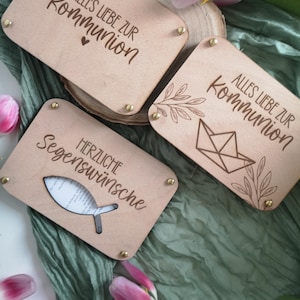 Holzkarte Kommunion personalisiert – Geschenk zur Erstkommunion mit Gravur, Glückwunschkarte aus Holz, Erinnerung, individuell graviert