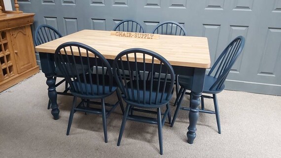 Farmhouse Traditional Style 5ft Kitchen Dining Table With 6 Windsor Farmhouse Dining Chairs Painted in F B Hague Blue Etsy Canada