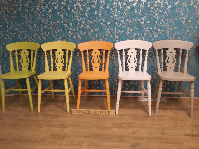 Country Farmhouse Fiddle Back Kitchen Dining Chairs Solid Etsy