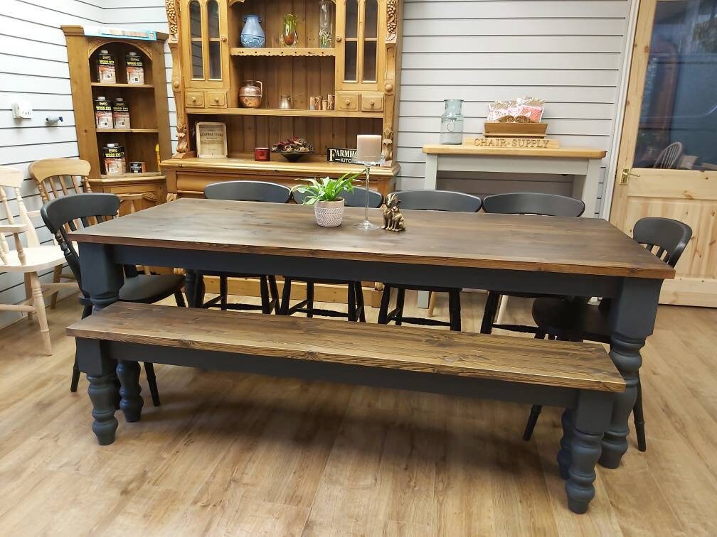 Farmhouse Dining Table Set With Bench – Handmade Rustic Wood Kitchen ...