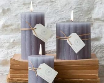 Rustic Scalloped Pillar Candle Light Grey