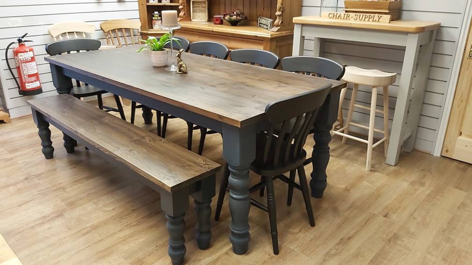 Dining Set Farmhouse 7ft Kitchen Dining Table 6ft Bench and 6 Etsy UK