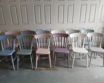 Country Farmhouse Slat Back Kitchen Dining Chair Solid Beech Painted in Farrow and Ball Colours
