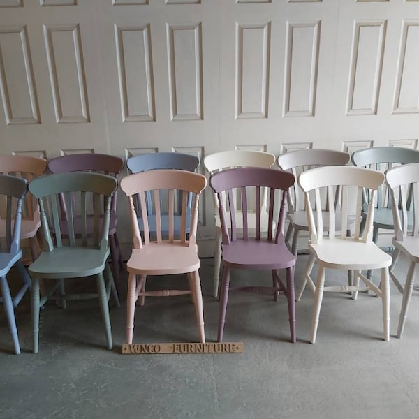 Country Farmhouse Slat Back Kitchen Dining Chair Solid Beech Painted in Farrow and Ball Colours