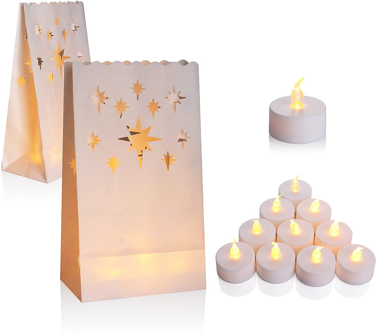 Halloween Luminaries Outdoor 100 Luminary Bags With Flameless Tea Lights -  Star Pattern Christmas Holiday Decor Set Halloween Luminaries For Outdoors, image size:1588x1409