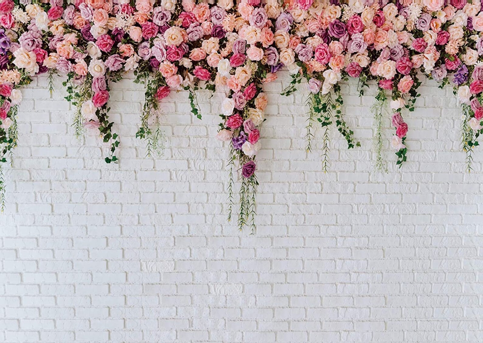 7x5ft White Brick Wall Background Pink Flowers Backdrops Girls Etsy
