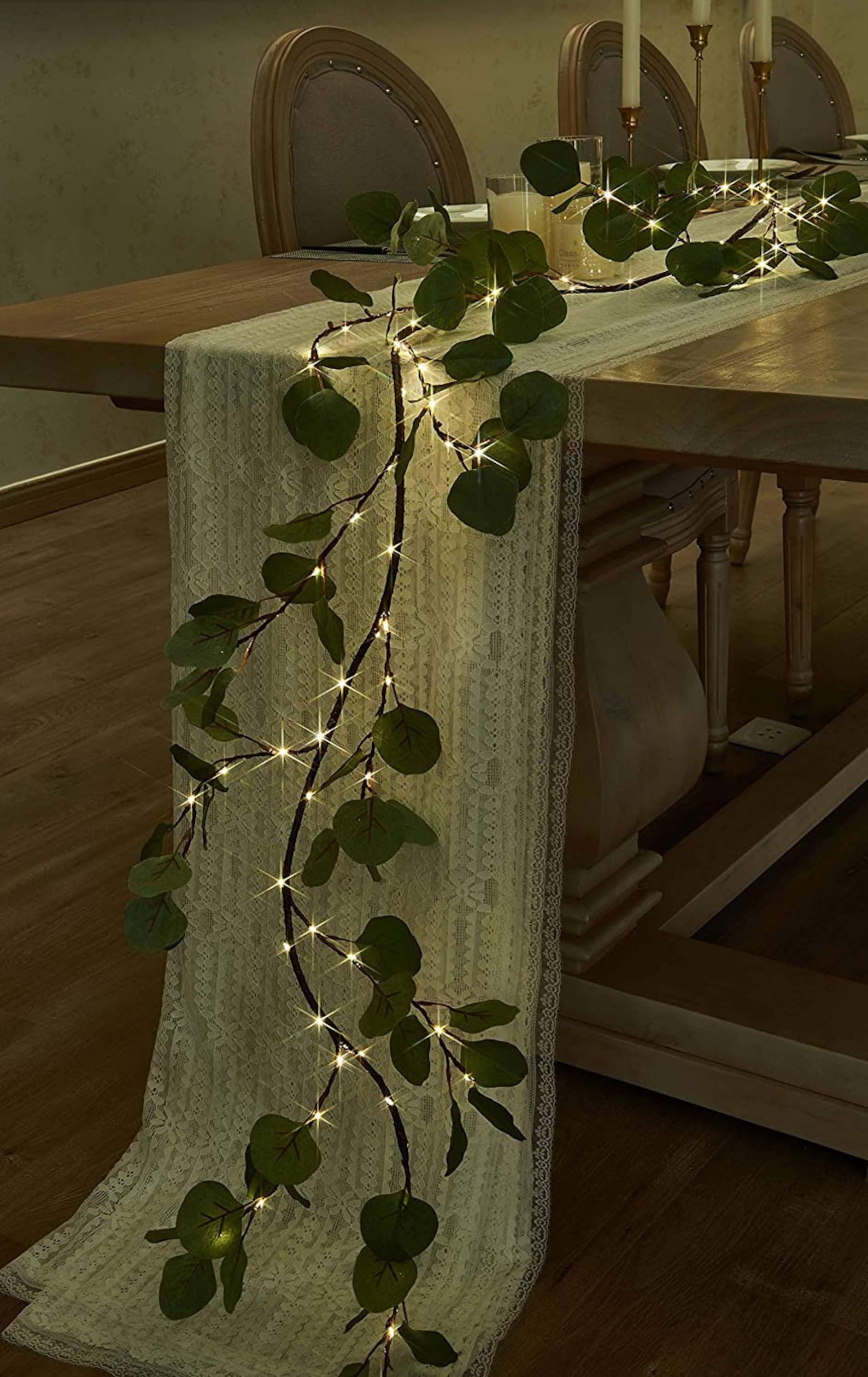 Lighted Artificial Eucalyptus Garland 6FT 96 LED Battery Etsy