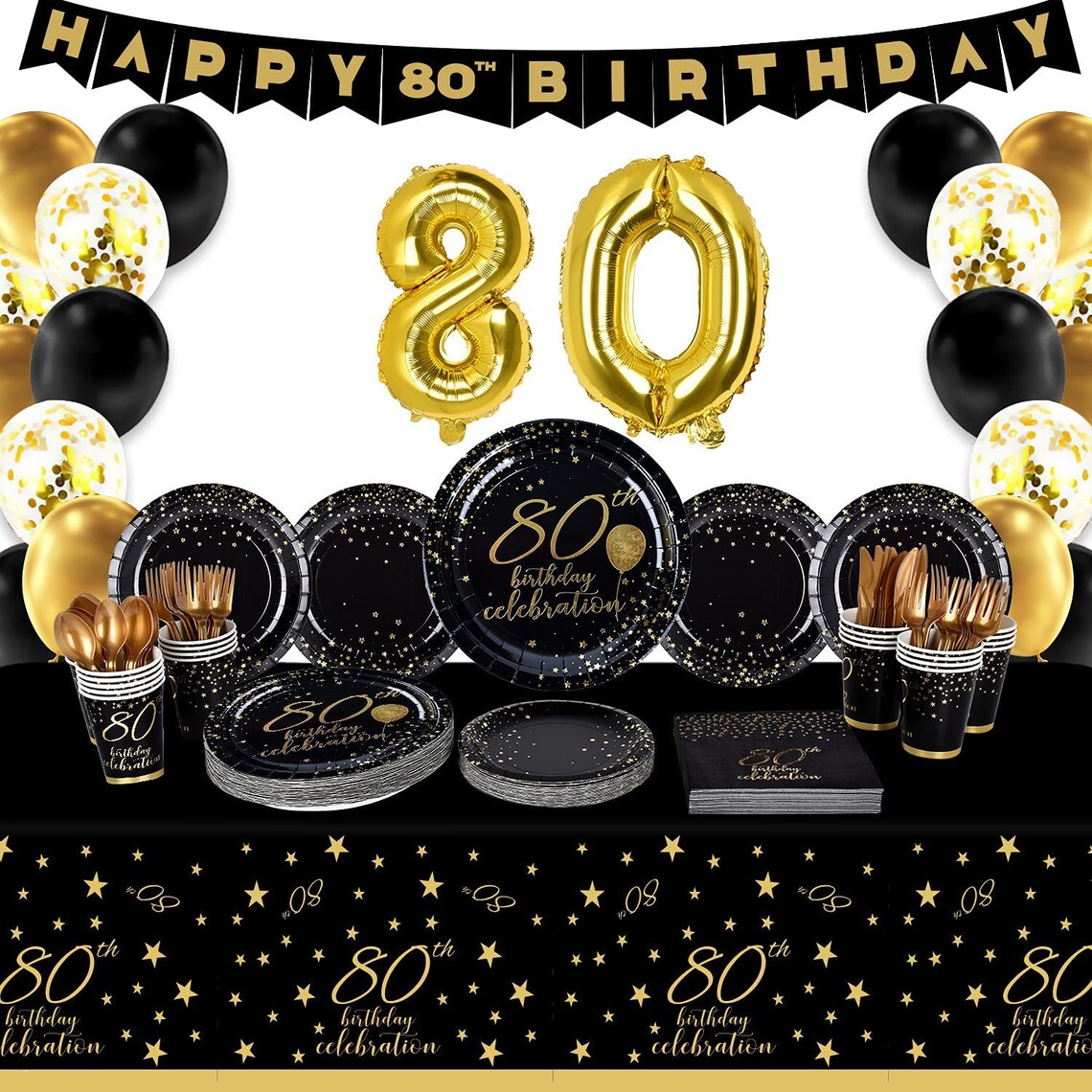 80th Birthday Party Supplies Disposable Paper Plates Napkins Etsy
