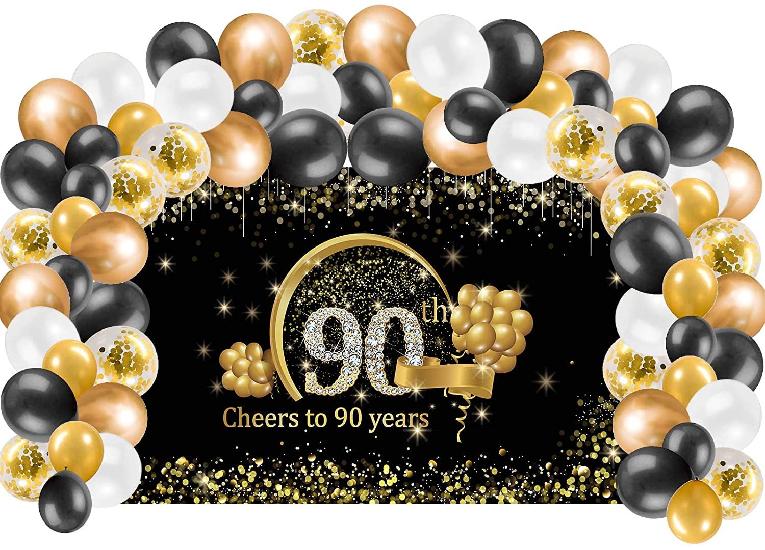 90th Birthday Banner Backdrop Decorations & Balloon Garland Etsy