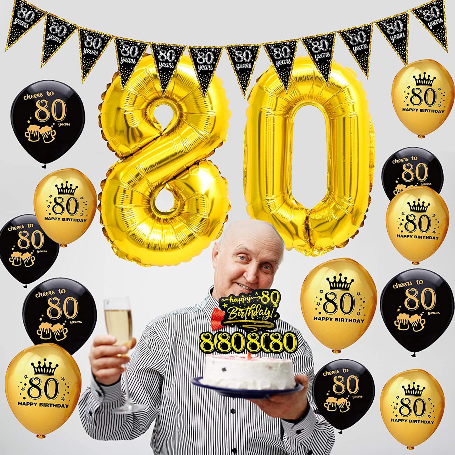 80th Birthday Decorations For Men 76pack Black Gold Party Etsy