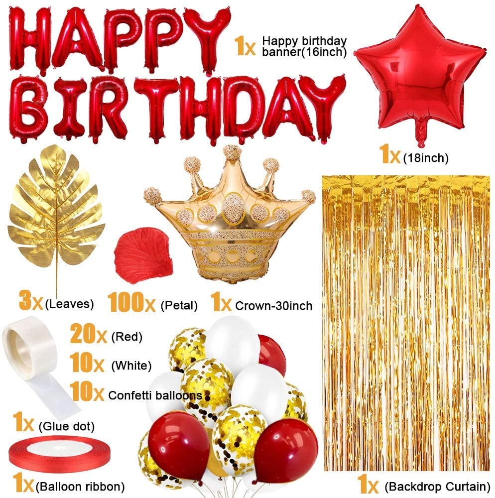 Red Gold Birthday Decorations Party Supplies Set White Gold Etsy