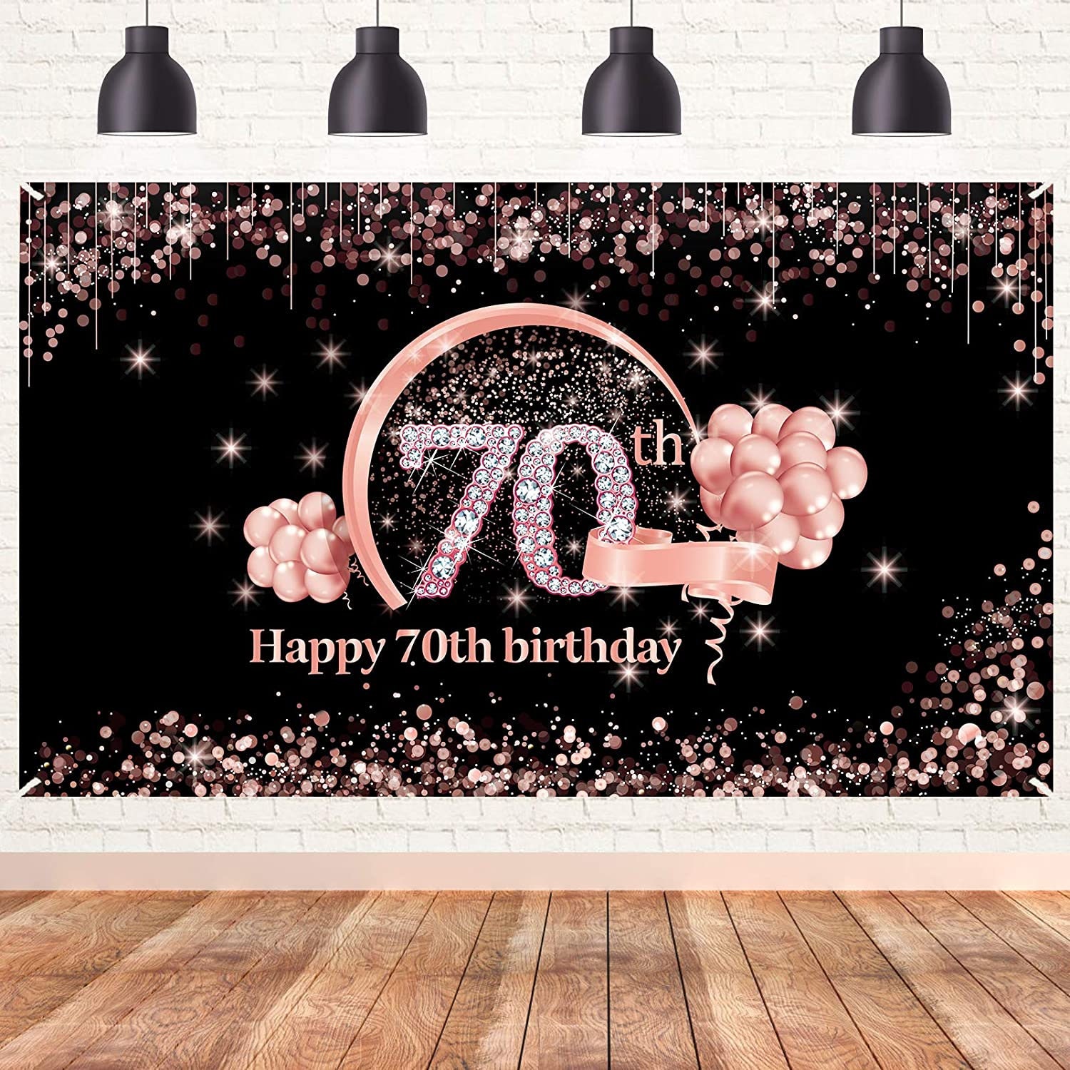 70th Birthday Banner Decorations Backdrop For Women Extra Etsy 70th-birthday-decorations-women-7-5ft-black-and-rose-gold-70-birthday