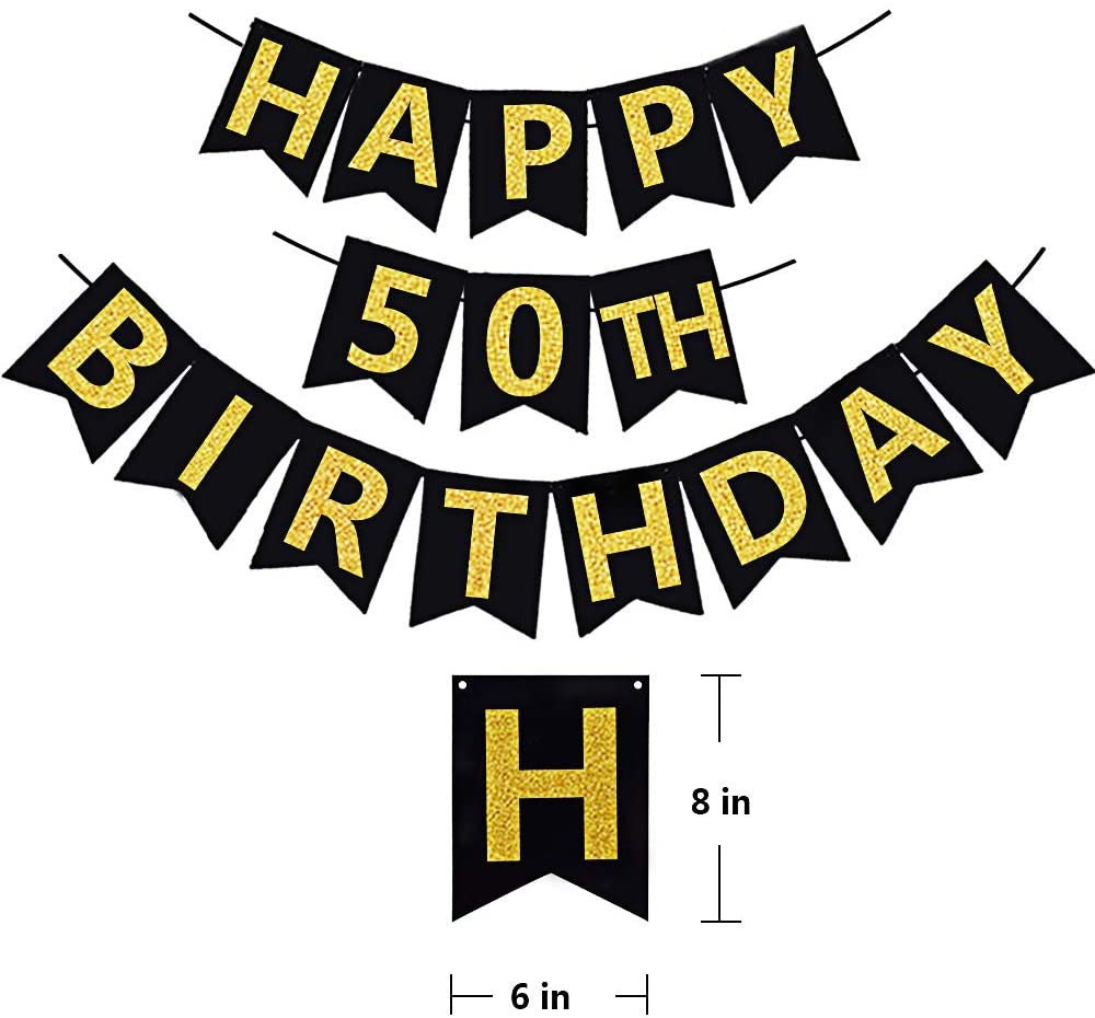 Schwarz & Gold Glittery Happy 50. Geburtstag Banner Poms Etsy