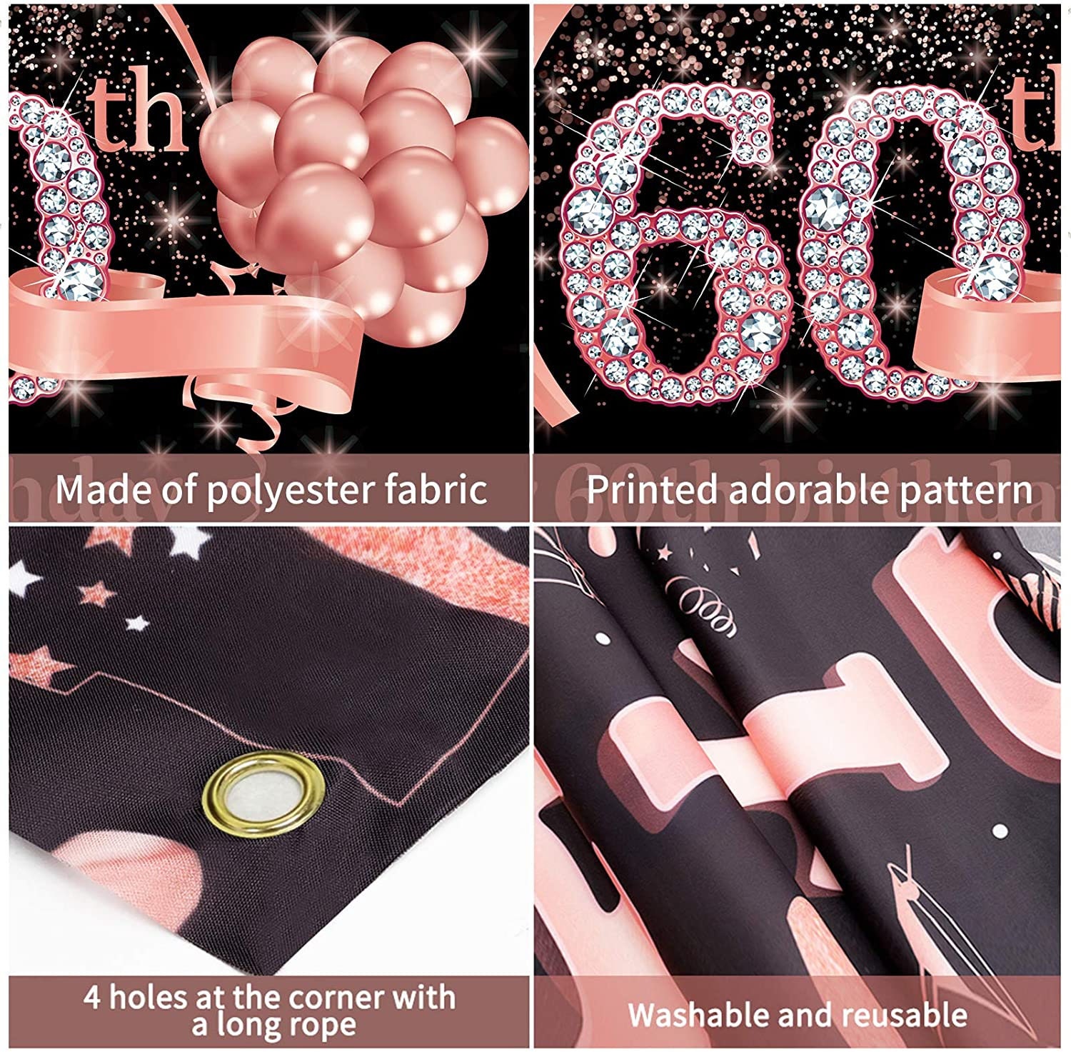 60th Birthday Banner Decorations Backdrop for Women Extra  Etsy