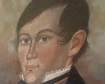 Biedermeier portrait of a young man, gouache on paper, glazed and framed, 1813, Germany