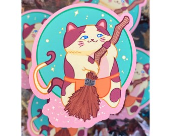 Sweep Kitty Sticker - Cute Sticker - Weatherproof Matte Sticker