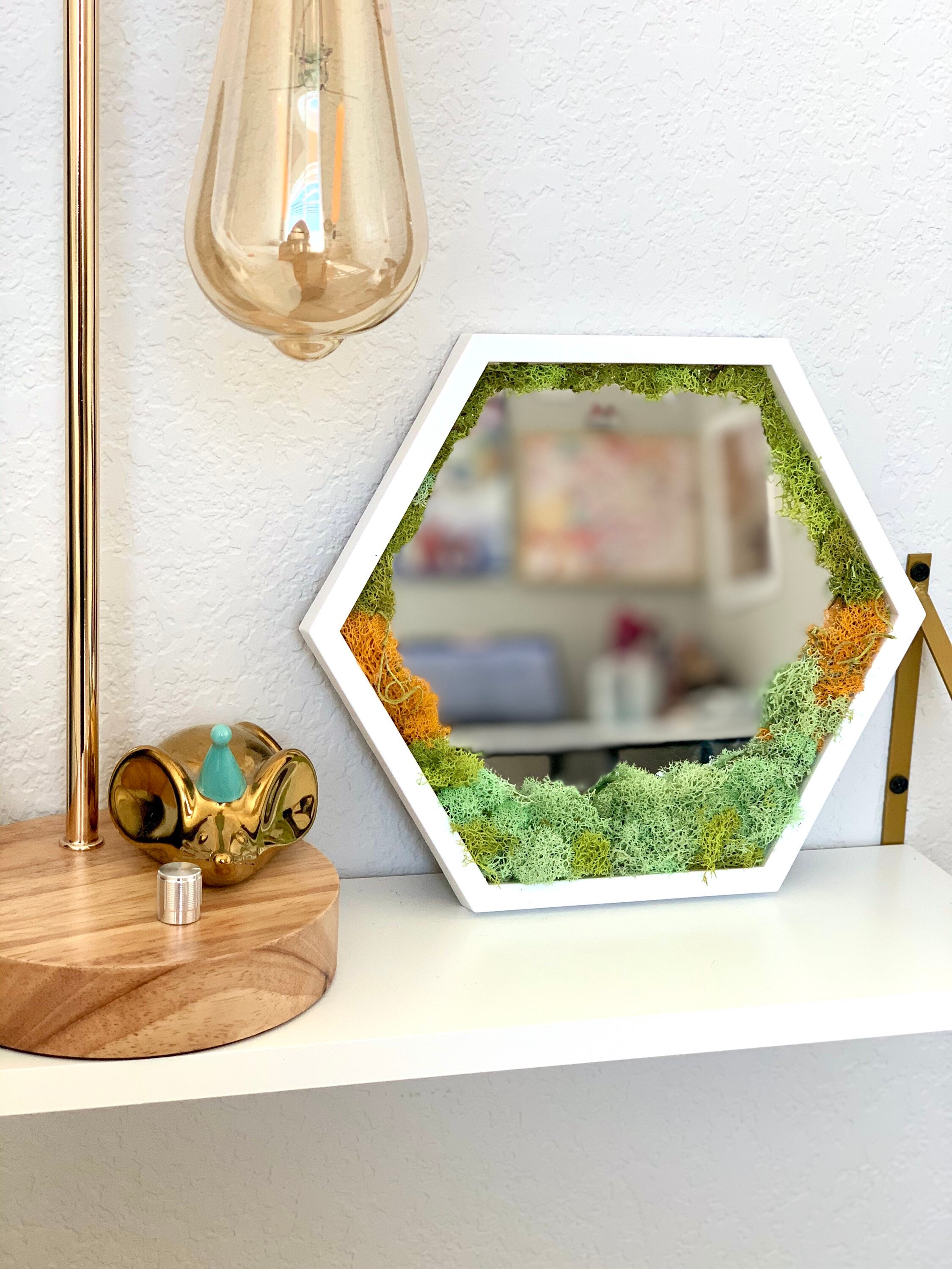White Hexagon Mirror Moss Mirror Home Decor Preserved Moss Etsy