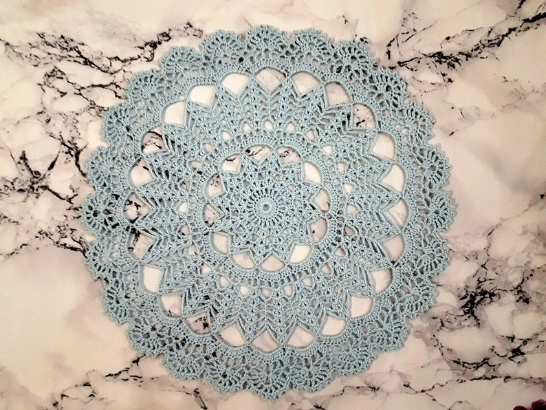 9 cotton doily crochet centerpiece mothers day gift first home gift easter table decor modern table decor Blue round crochet doily
