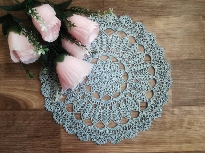 9 cotton doily crochet centerpiece mothers day gift first home gift easter table decor modern table decor Blue round crochet doily