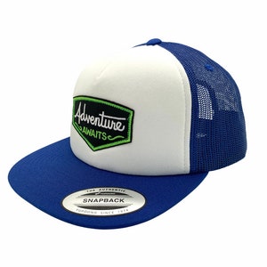 Adventure Awaits embroidered patch trucker | YP foam front snapback hat | Outdoor activities hat