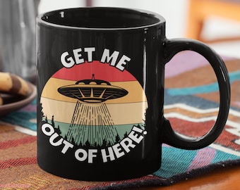 UFO Abduction Black Mug: Alien Coffee Mug