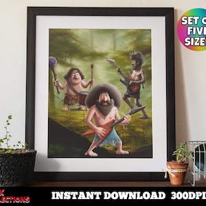Printable Wall Art Uplifting Wall Art – Cool Caveman Rock Band Cavemen Guitarists - Digital Download Print At Home Instant Download Wall Art