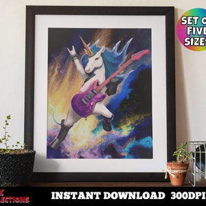 Printable Wall Art Uplifting Wall Art – Cool Unicorn Playing Guitar Unicorn Rocker - Digital Download Print Home Instant Download Wall Art