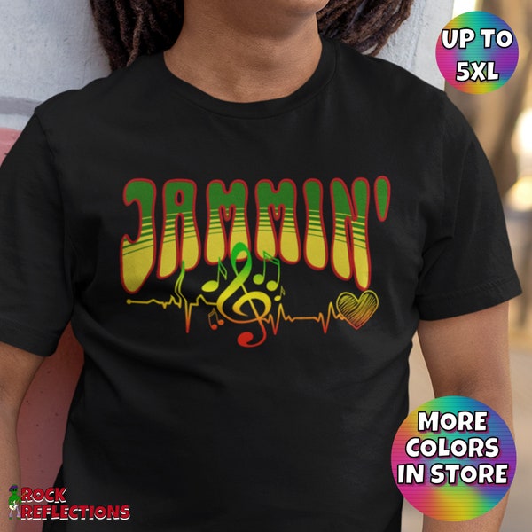 Reggae Music T-Shirt Jammin’ Rasta Colors Marley Fan Tee Good Vibes Shirt Cool Jamaica Shirt Reggae Fan Gift Bob Marley Tribute