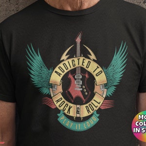 Rock Music T-Shirt Rocker Classic Rock And Roll Lover Cool Music Shirt Rock N Roll Gift Music Lover Tee Addicted To Rock & Roll Retro Shirt