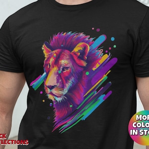 Lion T-Shirt Cool Psychedelic Lion Shirt Lion Lovers Tee Colorful Majestic Lion T-Shirt Cool Lion Gift Animal Lover Shirt