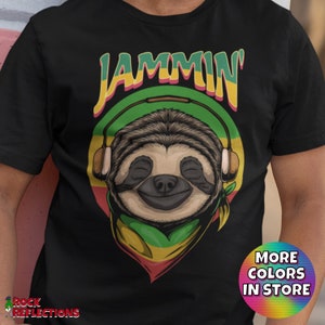 Reggae T-Shirt Jammin&#39; Sloth Shirt Cool Sloth Tee Sloth Gift Cute Sloth Rasta Sloth Shirt Sloth Clothing Rasta Sloth Headphones Sloth