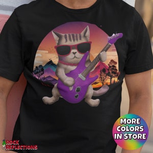 Rock Music T-Shirt Rocker Guitar Lover Classic Rock And Roll Lover Cool Music Shirt Rock N Roll Gift Music Lover Tee Kitten Playing Guitar