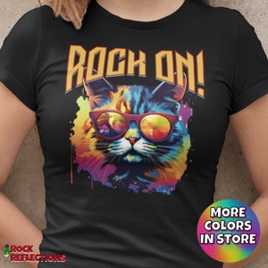 Rock Music T-Shirt Rocker Classic Rock And Roll Lover Cool Music Shirt Rock N Roll Gift Music Lover Tee Rock On Cool Cat In Sunglasses