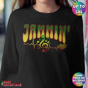 Reggae Music Sweatshirt Jammin’ Rasta Colors Marley Fan Hoodie Crewneck Sweater Cool Jamaica Pullover Reggae Fan Gift Bob Marley Tribute