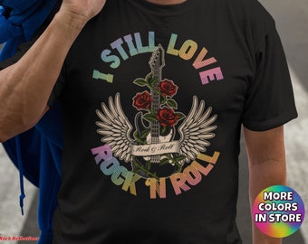 Rock N Roll T-Shirt: Guitar, Wings & Roses - Classic Rocker Tee